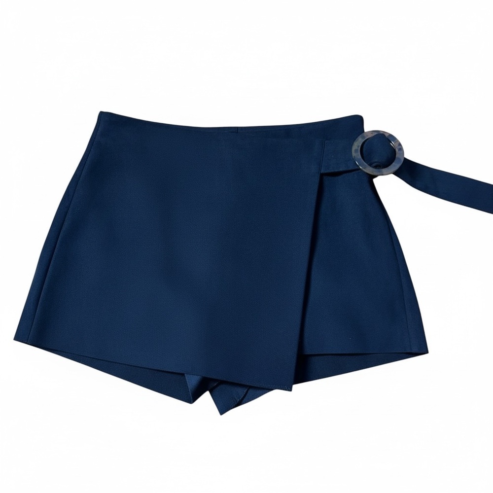 Zara Dark Black Wrap Skort with Tortoiseshell Buckle Sz. L - Picture 1 of 6